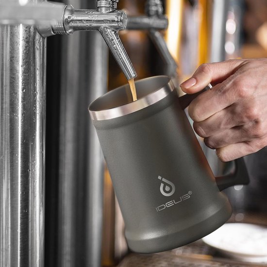 Ideus® Geïsoleerde biermok met handvat, 710 ml, roestvrij staal, grote thermobeker, metalen bierbeker, geboren voor het Oktoberfest (marineblauw Ideus® Geïsoleerde biermok met handvat, 710 ml, roestvrij staal, grote thermobeker, metalen bierbeker, geboren voor het Oktoberfest (marineblauw