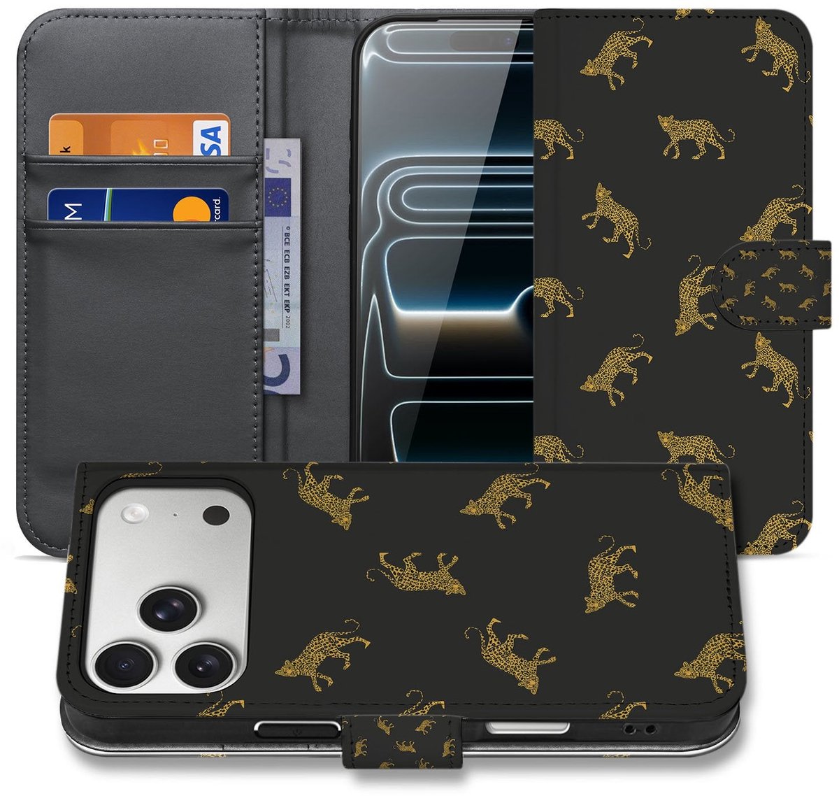 Telefoonhoesje Met Pasjes Apple iPhone 17 Pro Luipaardprint PU Leer