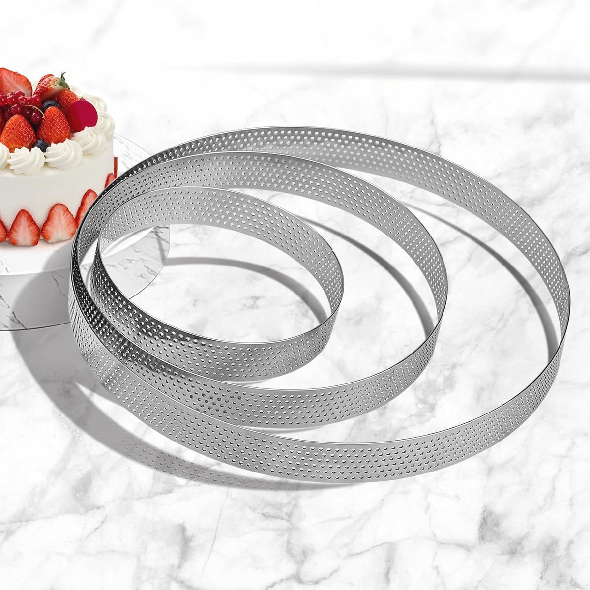 3-delige bakvormset Ø 10/15/20 cm - Perforated Cake Circles van RVS