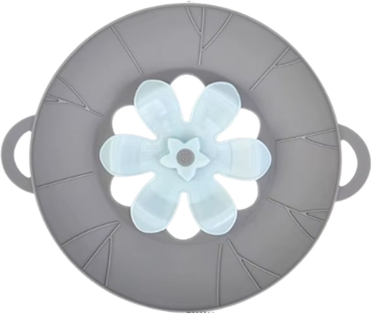 Pradeo - Anti-Overkook Deksel - Siliconen - Kookbloem - Diameter van 22,5 cm - Anti Spatdeksel & Stoomdeksel in één – Energiebesparend & Multifunctioneel - Grijs