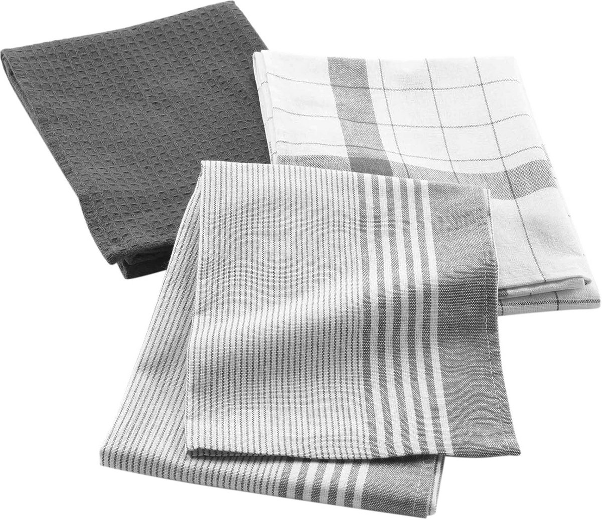 Vibrato Theedoeken 50 x 70 cm - Antraciet - Katoen - Geweven - 3 Stuks