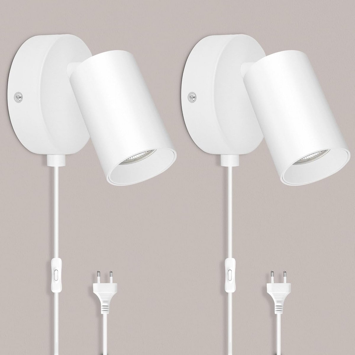 Wandlamp 2 Stuks met Stekker en Kabel Wit GU10 - Moderne Dimbare Wandlamp voor Slaapkamer, Woonkamer en Corridor