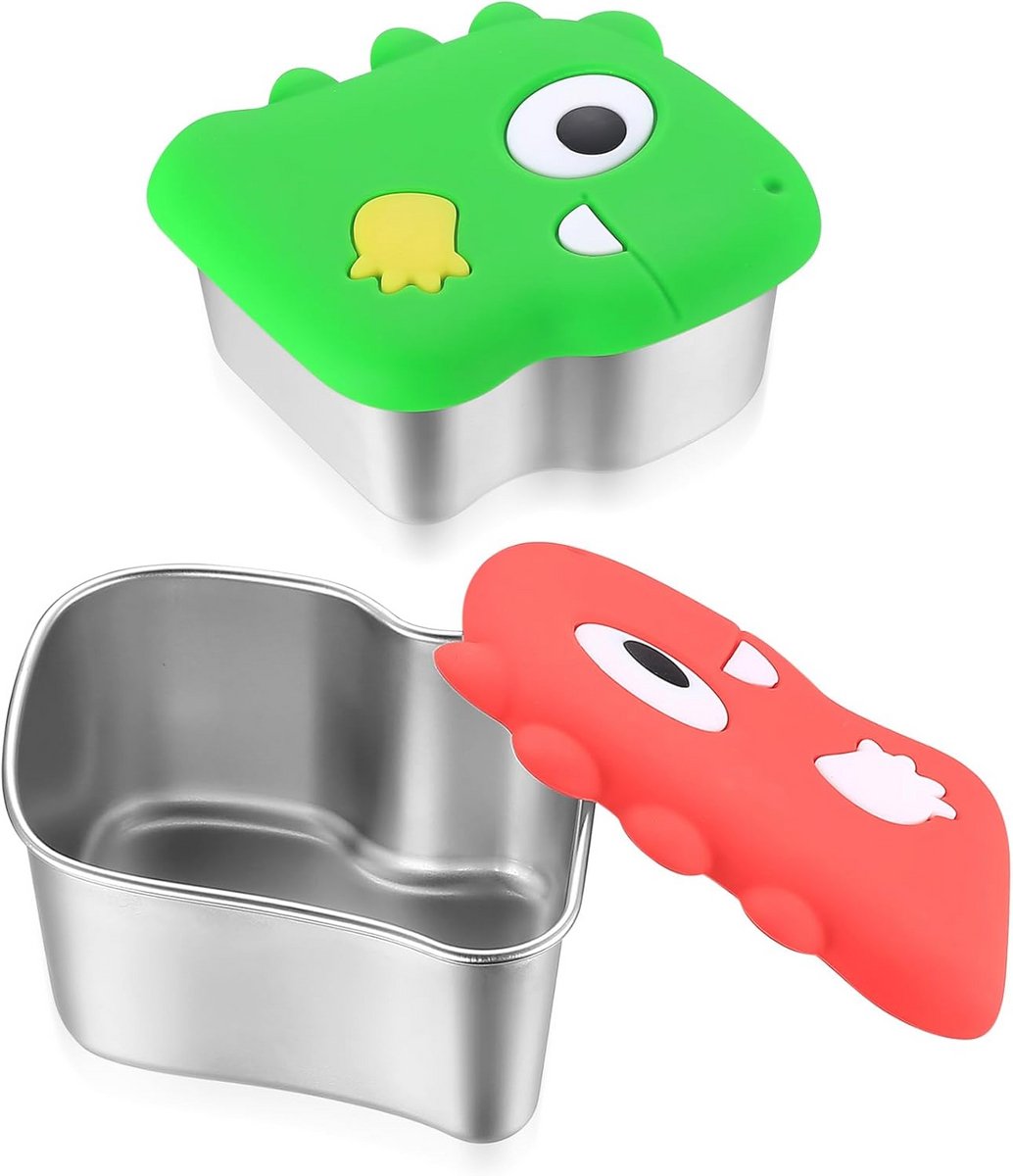 Sladressing containers 2 stuks - 260 ml roestvrijstalen snackdozen met siliconen deksel