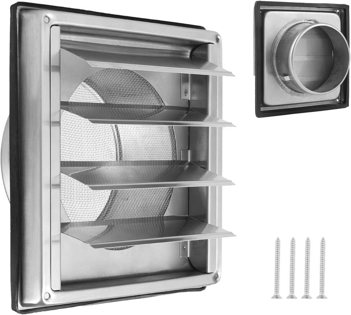 150 mm roestvrijstalen ventilatierooster met afsluitfunctie en muggennet