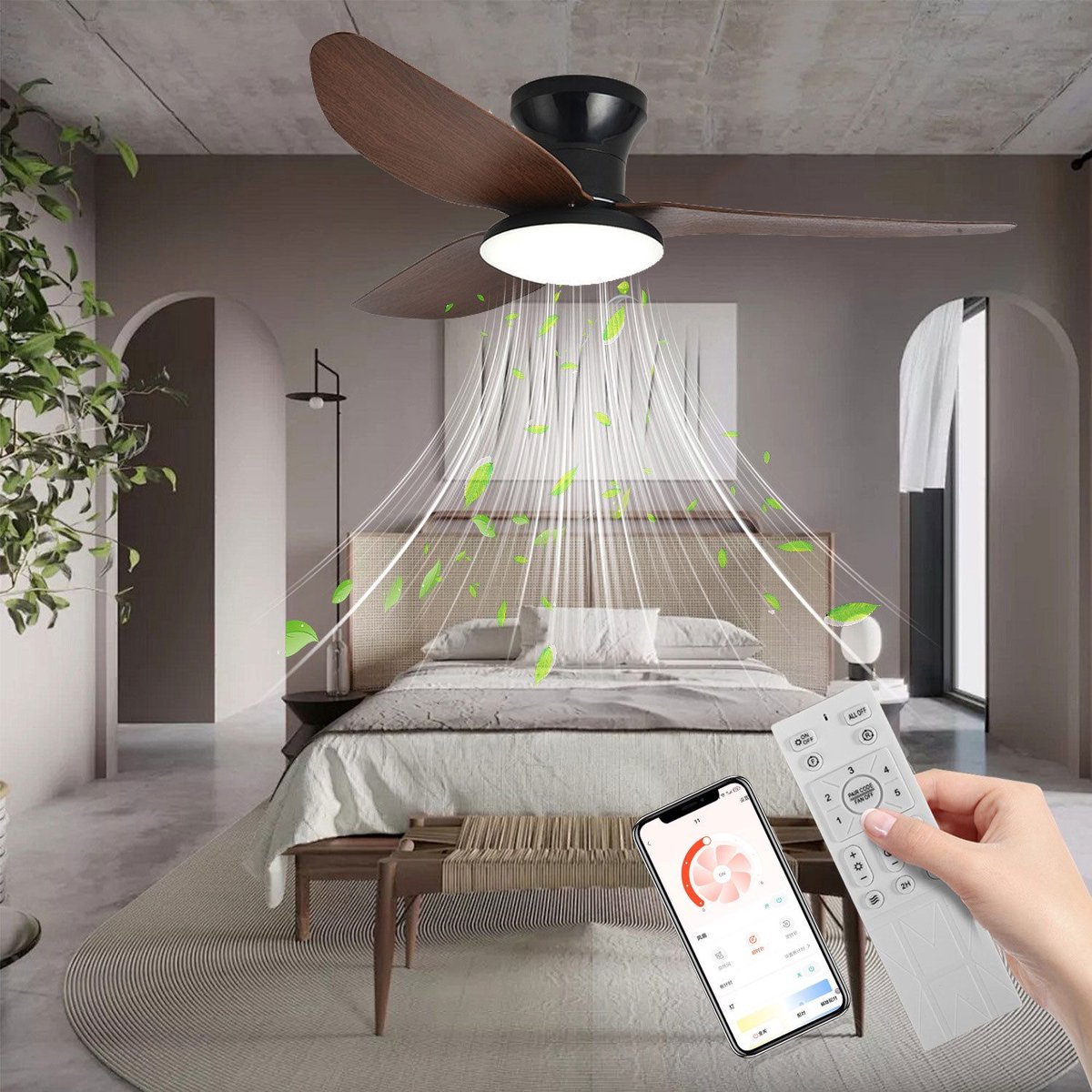 OYLCDI LED Plafondventilator - Stil - Met APP & Afstandsbediening - 6 Snelheden - Lamp en Ventilator Apart Schakelbaar