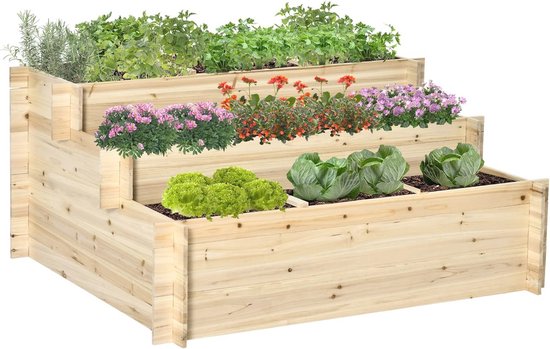 Relaxdays plantenbak hout, set van 3, houten tuindecoratie, balkon en vensterbank, bloembak binnen, 3 groottes, natuur