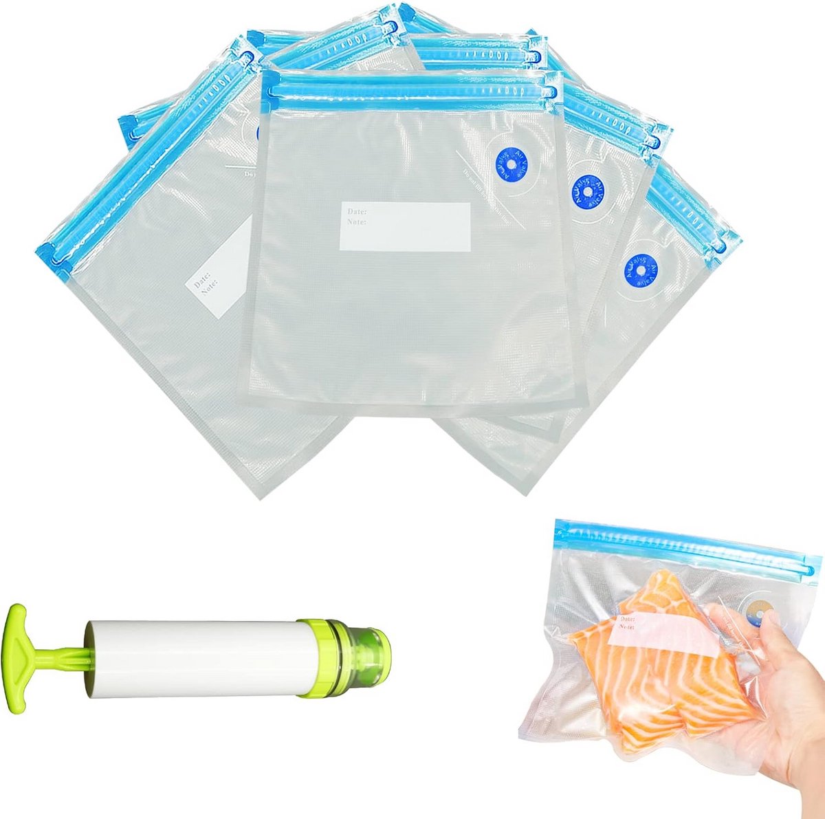 10x Vacuümzakken Set met Handpomp voor Voedselbewaring en Sous Vide