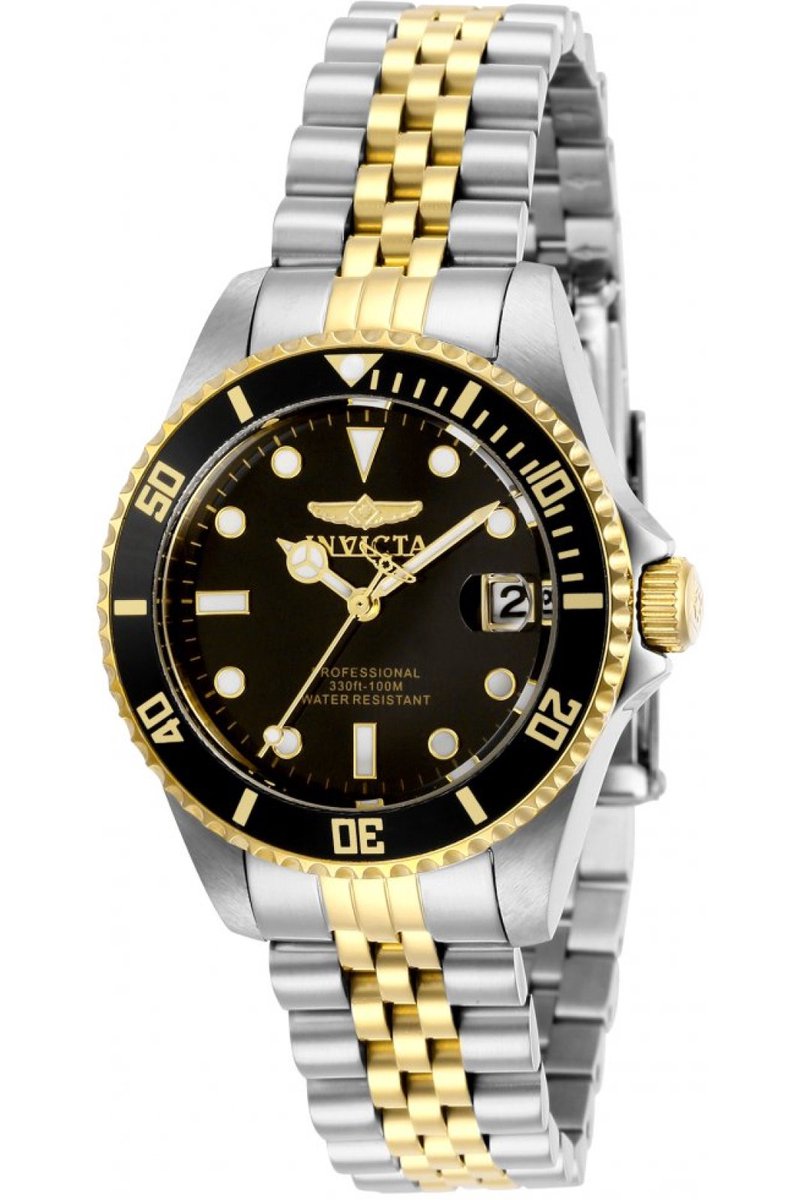 Invicta Pro Diver 29189 Dames Horloge - Waterdicht - Analoog - Quartz Uurwerk - Roestvrij Staal met zwarte Wijzerplaat - 34mm