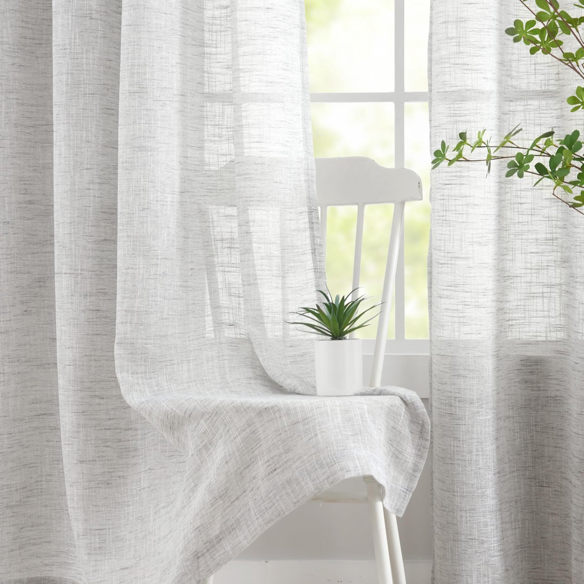 Unyqoos Grijze semi-transparante gordijnen met linnenlook en slub-textuur voor huis 225x140cm grijs