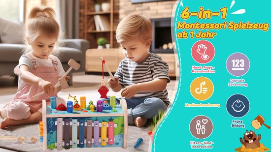 Montessori speelgoed - vanaf 1 jaar motoriek speelgoed - kinderspeelgoed - houten speelgoed - xylofoon kindervisspel - hamerspel cadeau - 1 jaar jongen meisje van Merkloos — afbeelding 3