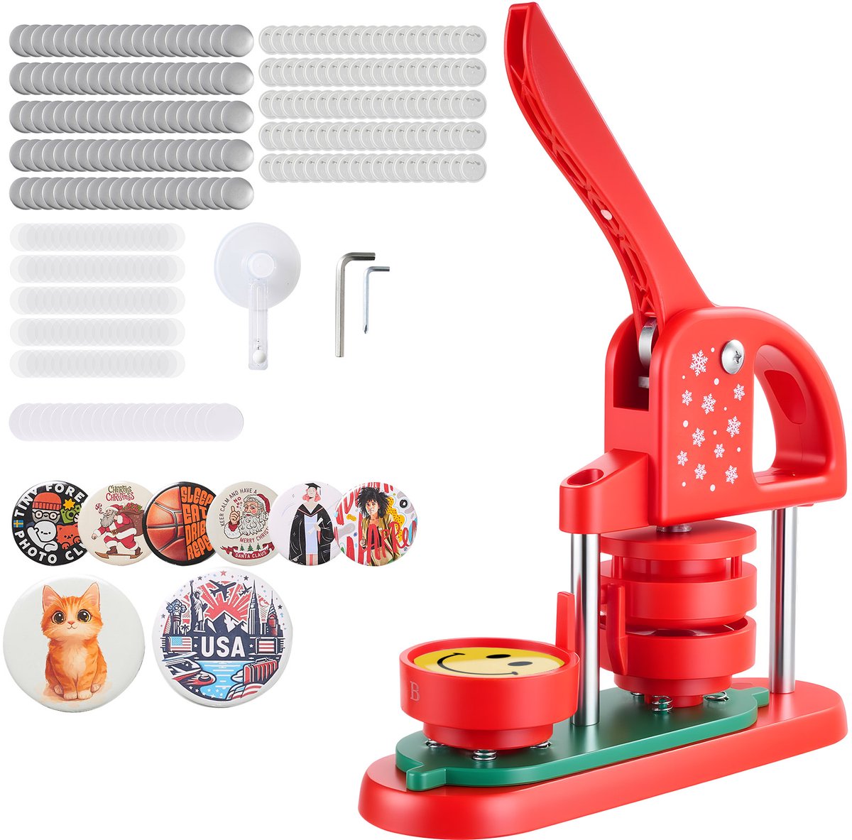 VEVOR Button Machine Button Making Machine 58 mm Pinmaker Rond 100 Button Onderdelen Rood