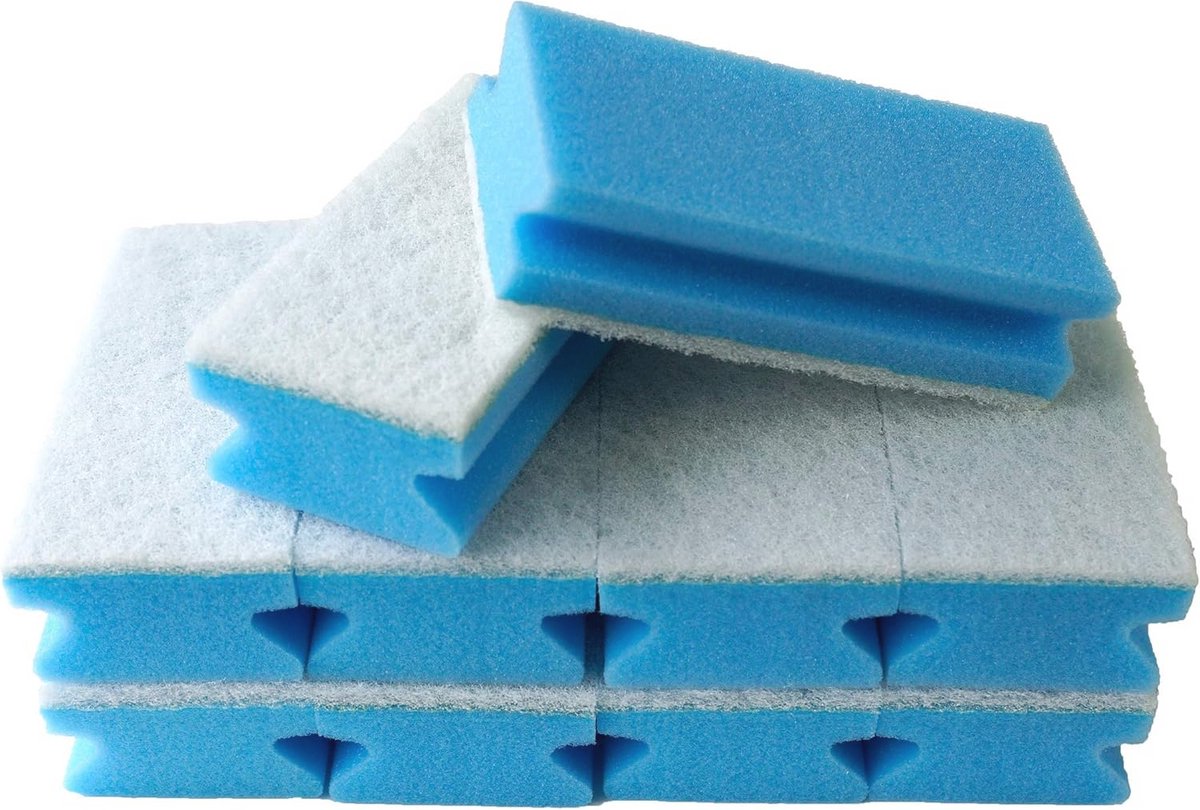 10 Stuks Krasvrije Schoonmaaksponzen - 15x7x4cm Afwasbaar Wit (Blauw)