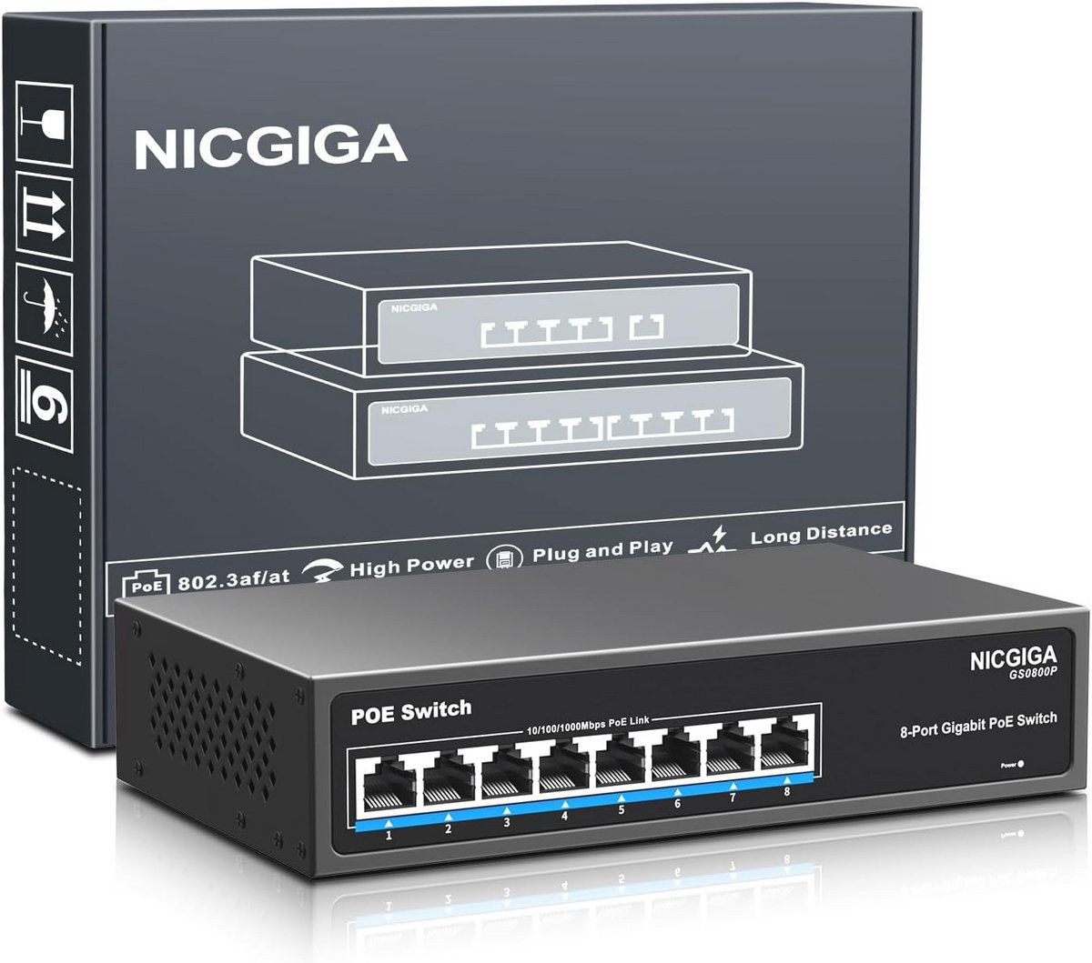8-poorts Gigabit PoE-switch met 120W PoE+ ondersteuning