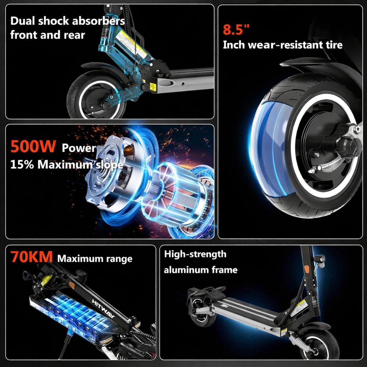 HITWAY H6 Elektrische Step - Opvouwbaar met 60-70 km - afbeelding 2