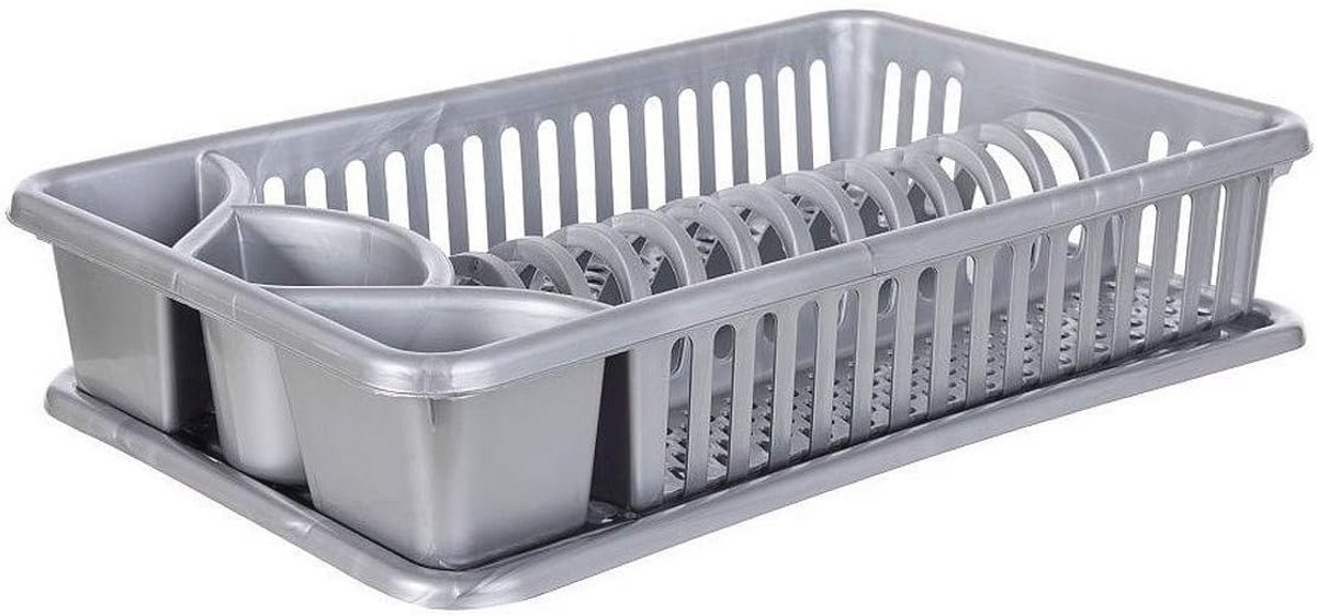 Afdruiprek voor servies met lekbak en bestekvakken - kunststof, 43 cm breed