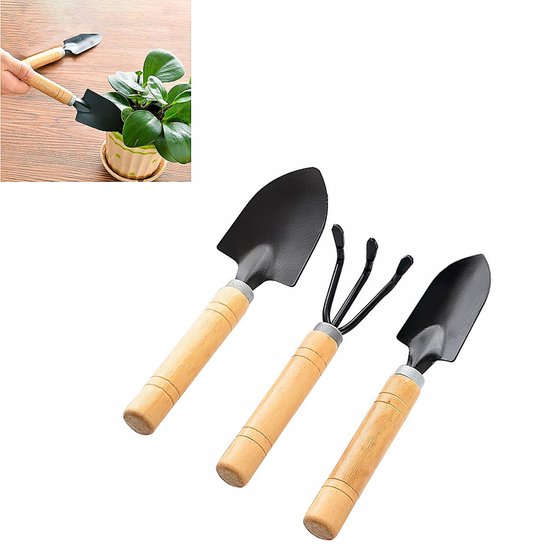 3 stuks tuingereedschapset - comfortabele handgreep - tuinschep - verplantschep - 5*17cm - 4*16cm - 3,5*18,5cm - geschikt voor tuinliefhebbers die bezig zijn met het planten en verzorgen van gazons-Natuurlijke houtkleur