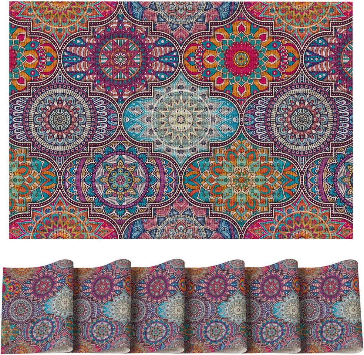 Set van 6 Marokkaanse PVC Placemats - 30x45 cm - Hittebestendig en Vuilafstotend