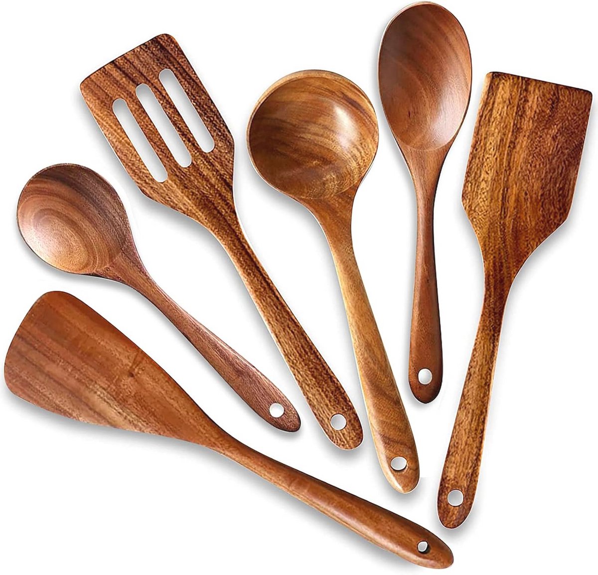 Non-stick houten kookgerei set - 6 delige houten spatels en lepels