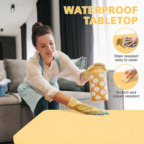 Campingtafels 125 cm - Inklapbare Vouwtafel Met Handgreep En Verstelbare Hoogte - Multifunctioneel - Kunststof - Lichtgeel — afbeelding 4