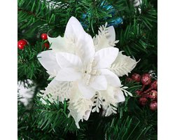 30x Fleurs de Noël Artificielles Décoration de Noël Fleurs pour Sapin de Noël et Fêtes Blanc