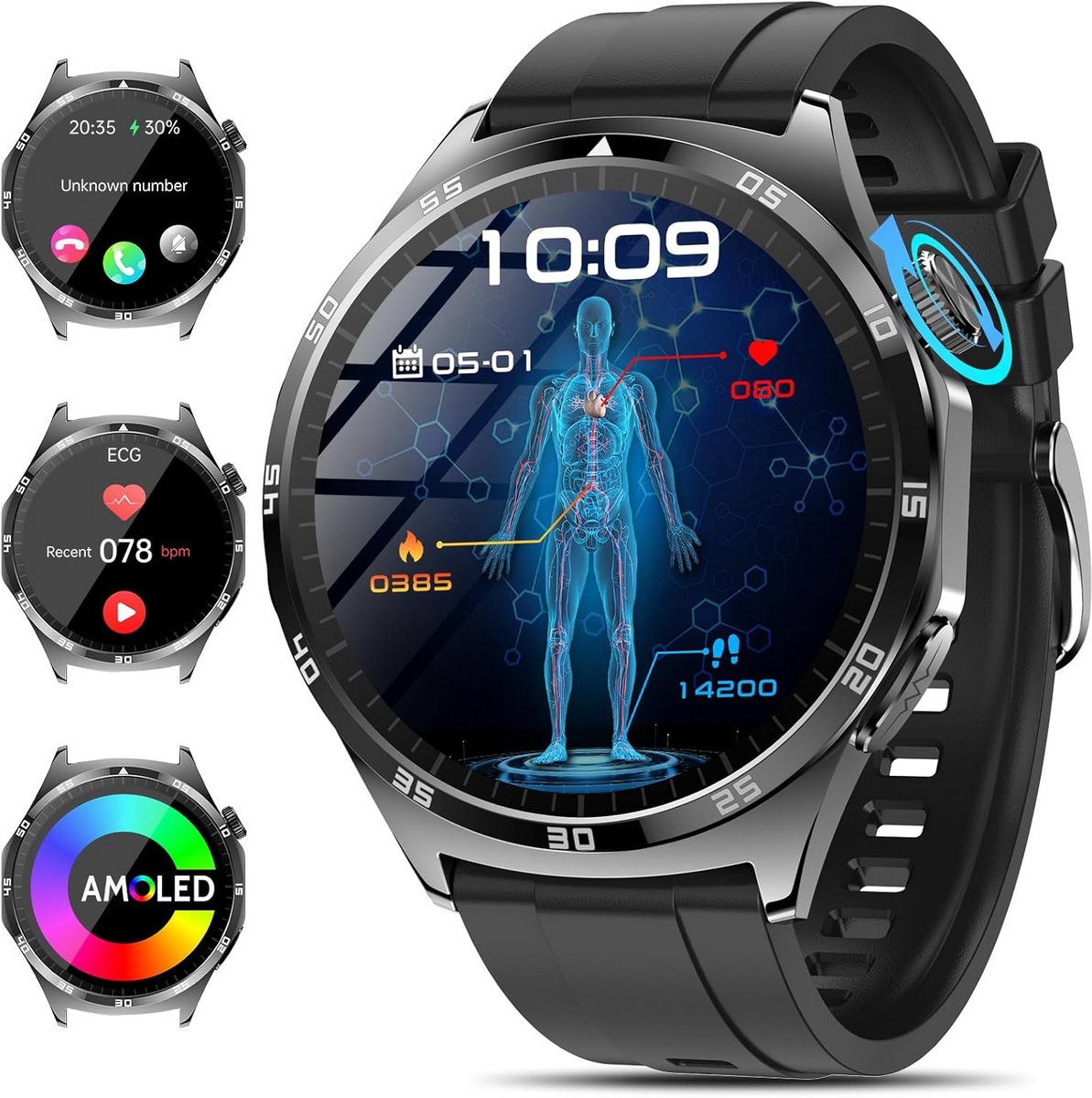 2025 Smartwatch met ECG, Urinezuur, Lipiden en Bloedglucosetest, 1.43 inch AMOLED