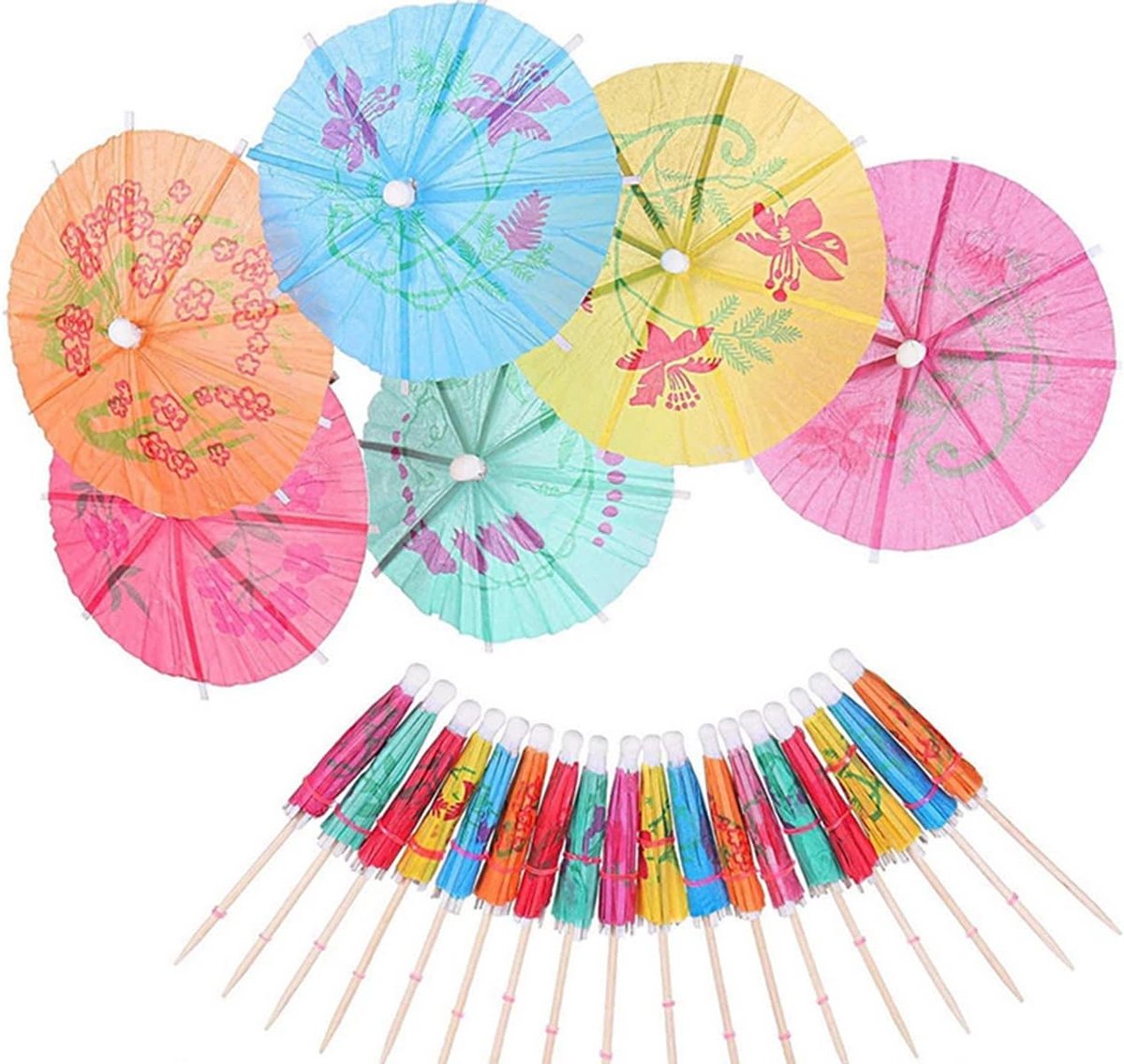 50 Mini Cocktailparapluutjes voor Dranken, Desserts en Feestdecoratie