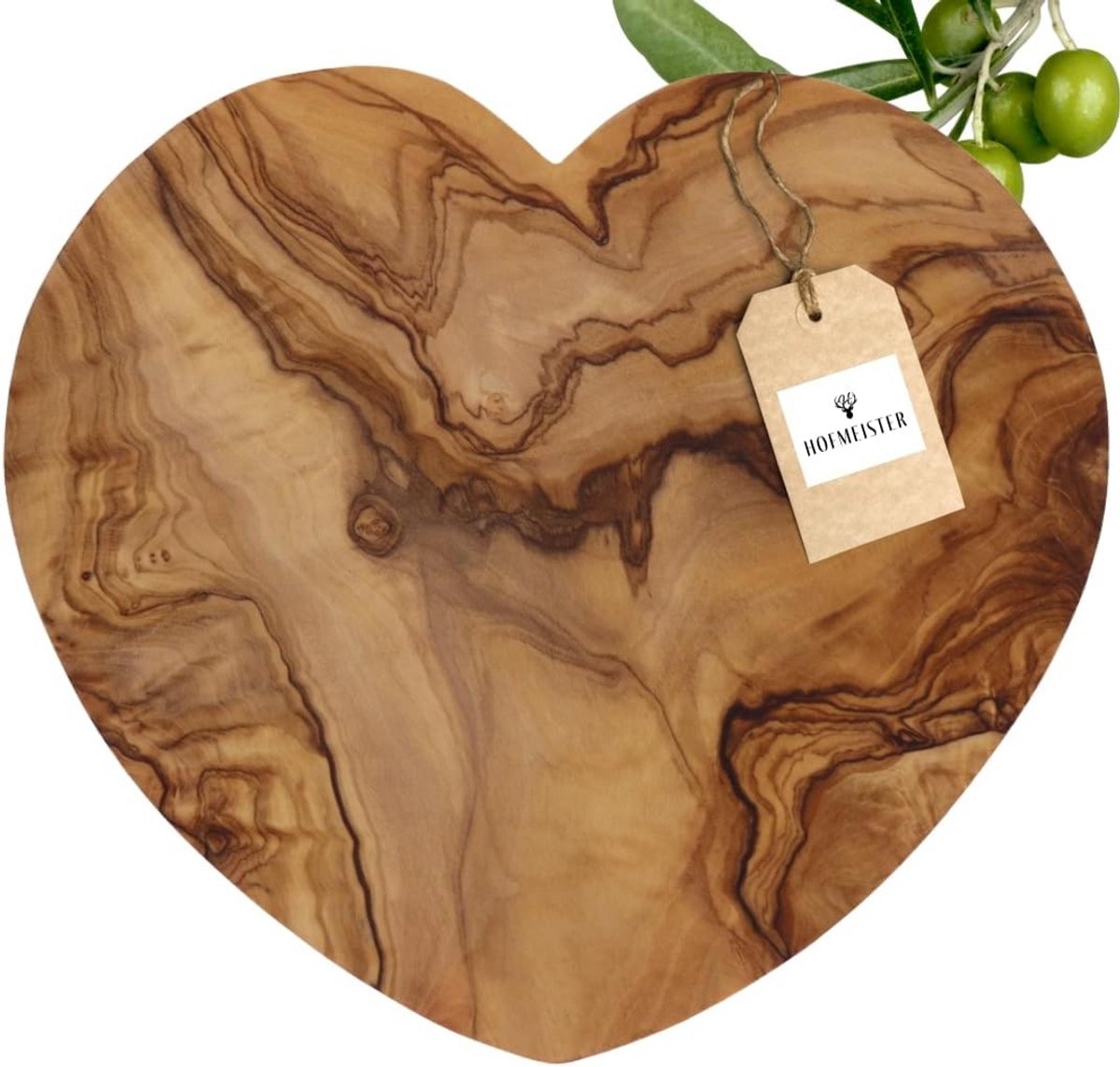 Houten snijplank olijfhout hartvormig 21 cm - snijplank ontbijt partybrood