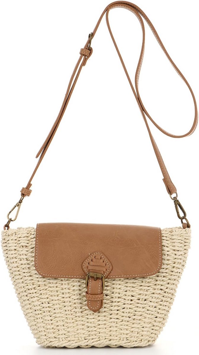 Stro Schoudertas voor Dames - Boho Zomer Crossbody in Beige