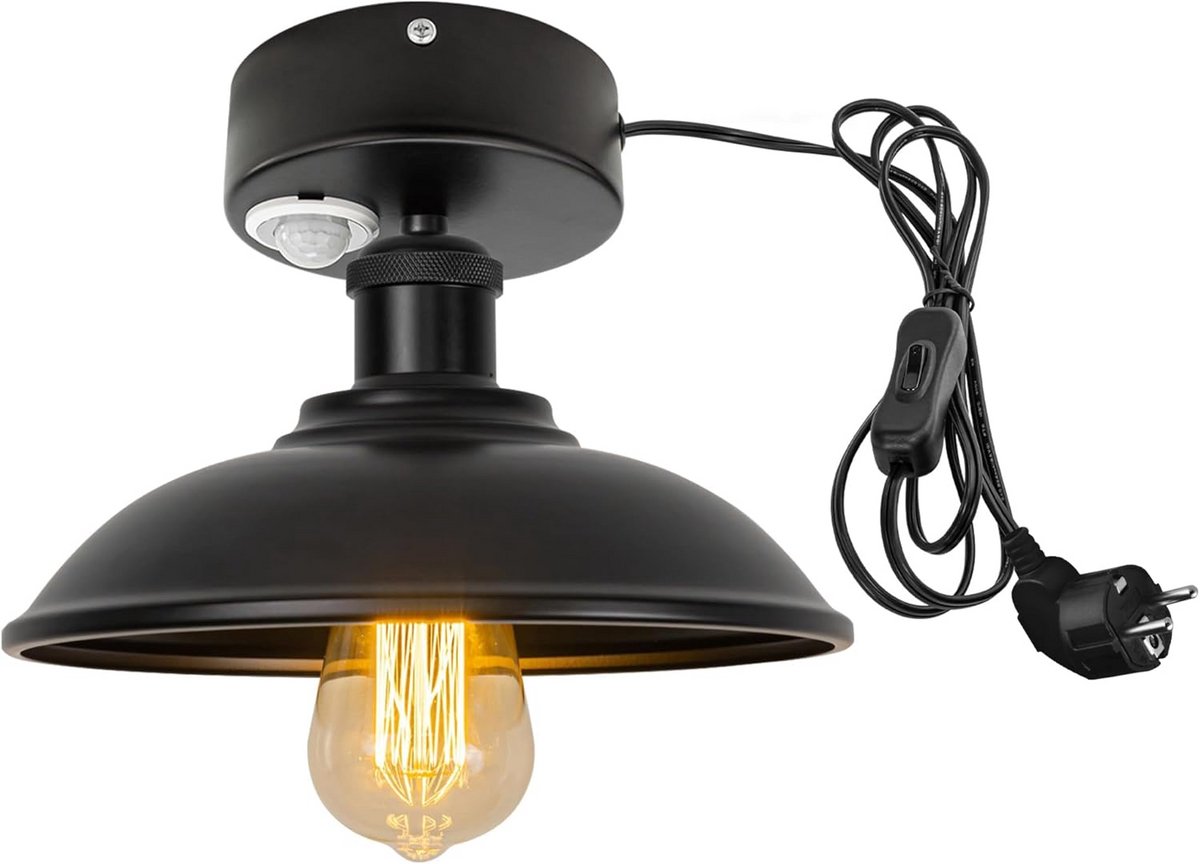 Plafondlamp met bewegingsmelder voor binnen - Industriële ijzeren lamp met radartechnologie