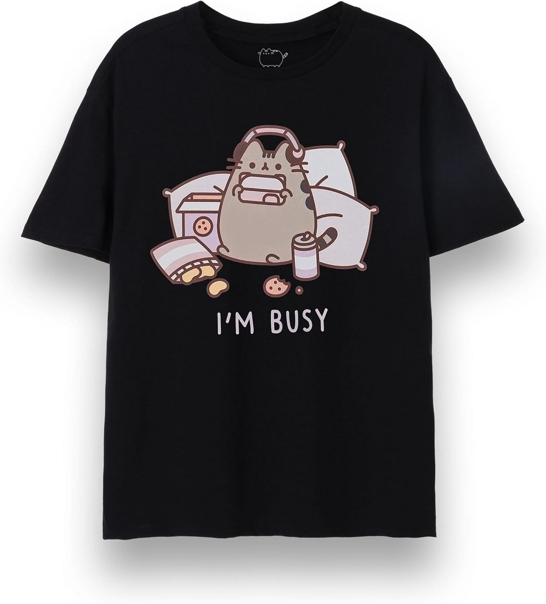 Unisex T-Shirt met 'I'm Working' Kattenprint | Zwart T-shirt met Korte Mouwen voor Volwassenen