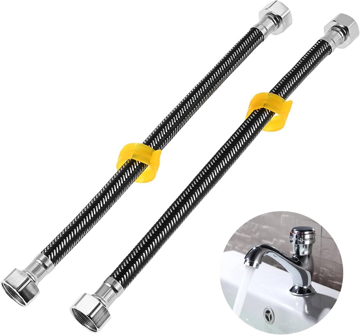 2x Flexibele Aansluitslang RVS G1/2" x G1/2" Kraanslang voor Kraan en Douche (30 cm)