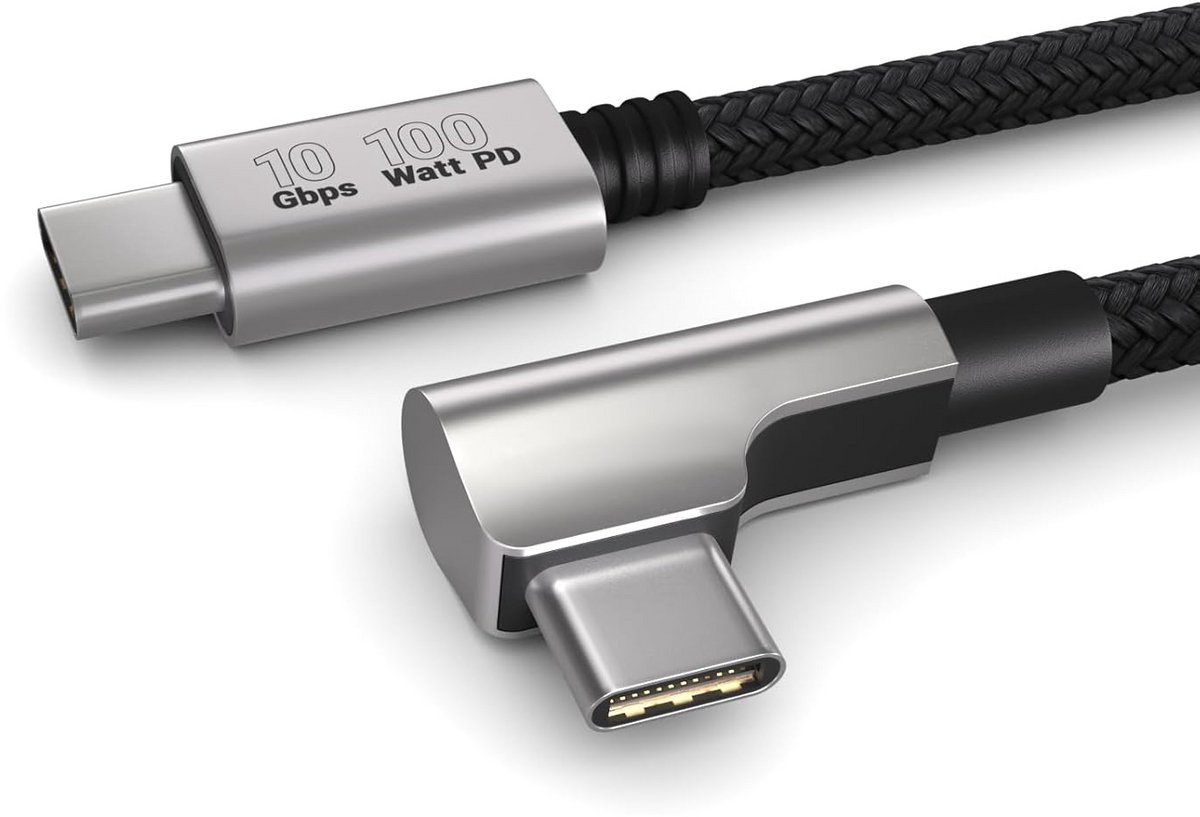 0.5m USB-C naar USB-C Kabel 100W PD Snel Opladen & 10Gbps Data Kabel met Rechte Hoek Plug
