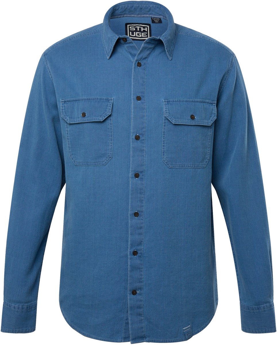 STHUGE - Heren - Denim overhemd lange mouwen kentkraag modern fit - Licht blauw denim - Maat 7XL