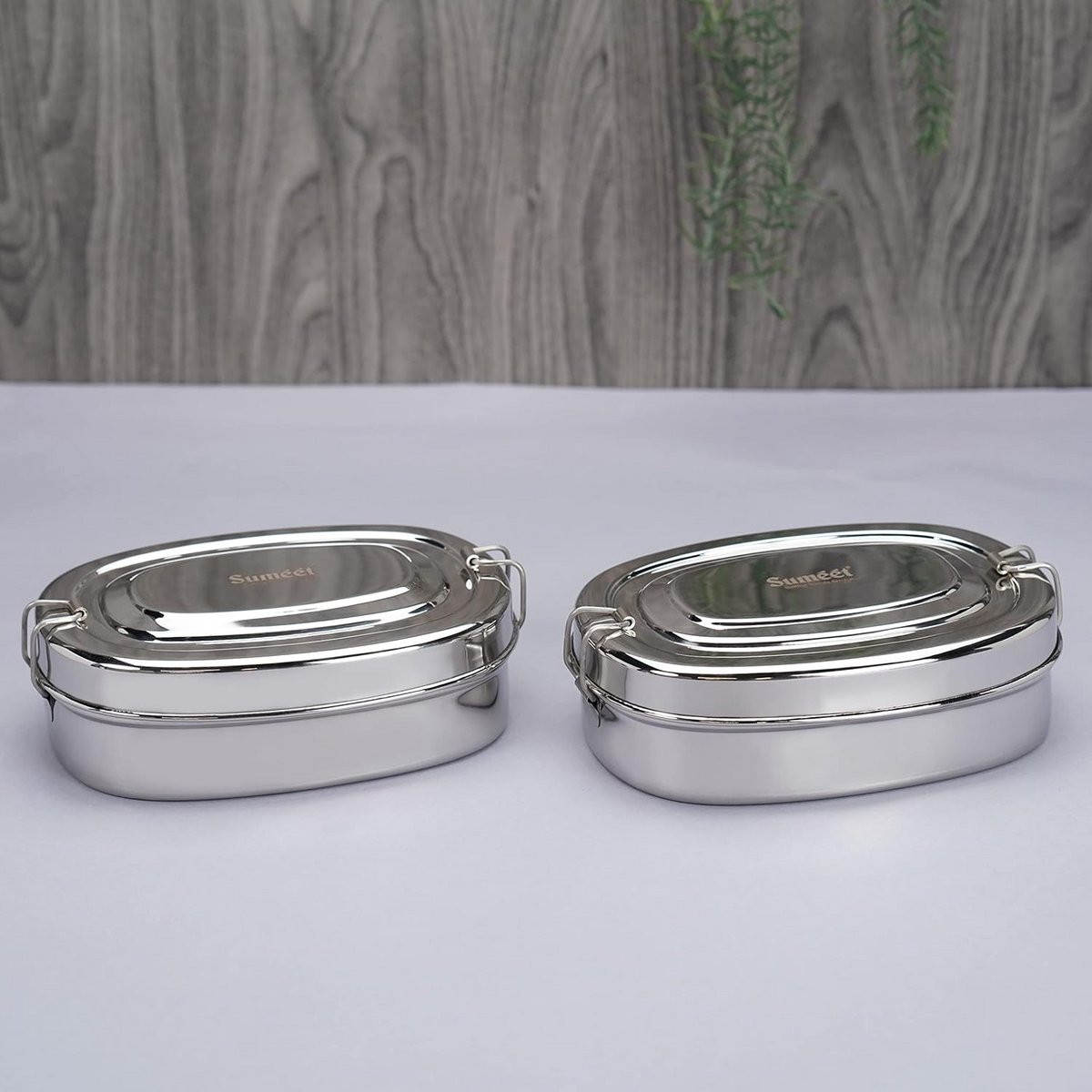 Set van 2 RVS Rechthoekige Lunchboxen met 2 Compartimenten en Clipsluiting, 650 ml