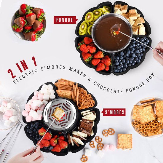 2-in-1 Geïntegreerde Elektrische Hotpot Set - Marshmallow Maker - Losneembare Tray - 4 Houders voor Grillstokjes - Vaste Marshmallow Station - Chocolade Smeltpot — afbeelding 3