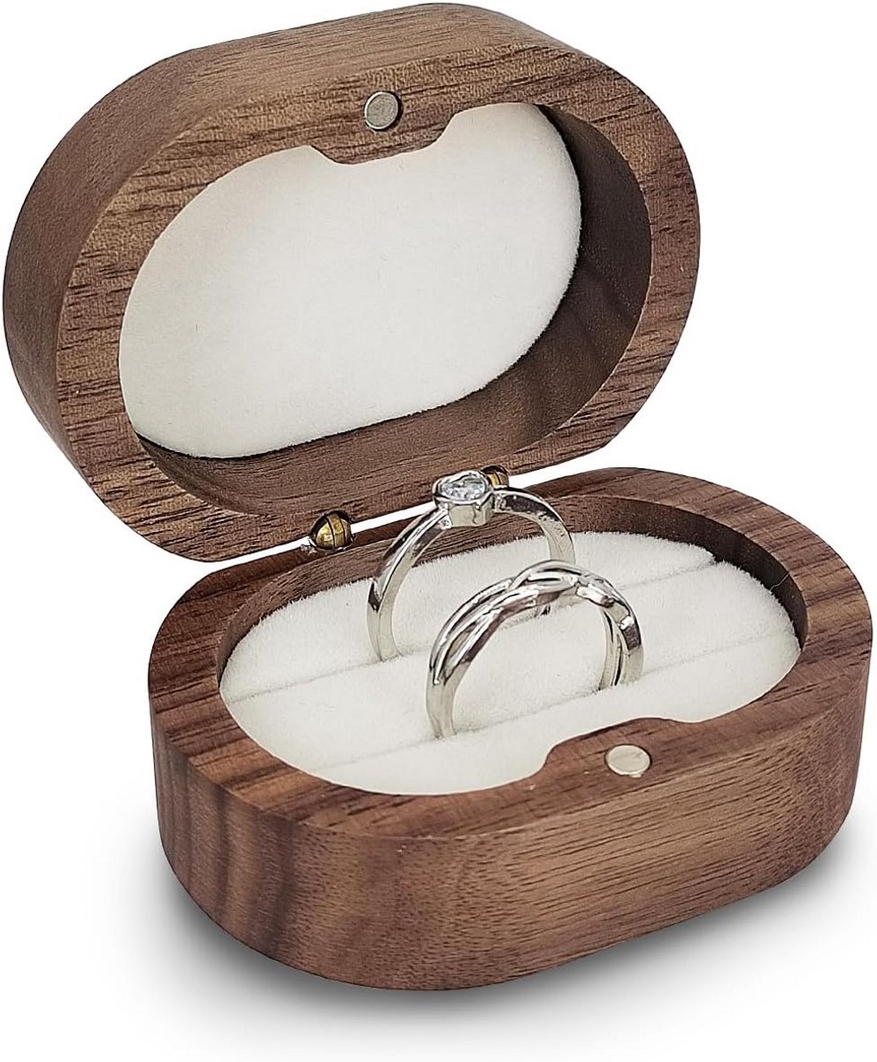Houten Ringendoosje Ovaal met 2 Sleuven en Magnetische Sluiting
