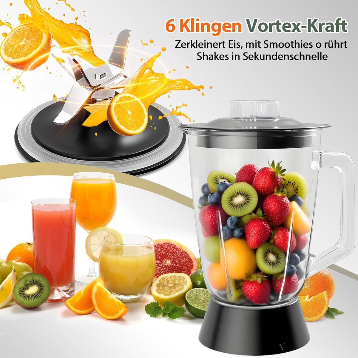 Krachtige Keukenmachine met Blender en Hakmolen - 1500W RVS Mixer met Glazen Kan — afbeelding 4