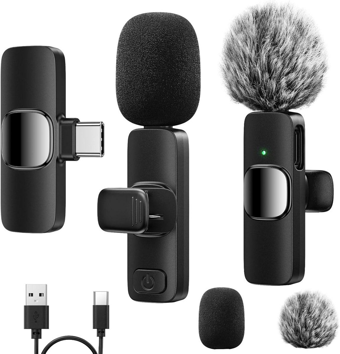 Draadloze Lavalier Microfoon met Noise Cancelling voor Mobiele Telefoon en Laptop - USB-C Plug & Play (2 stuks)