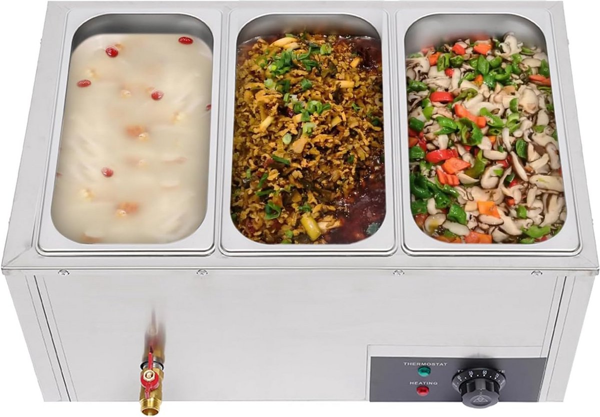 Elektrische Buffetwarmer RVS - 3x 7L Chafing Dish met Deksel voor Catering en Buffet