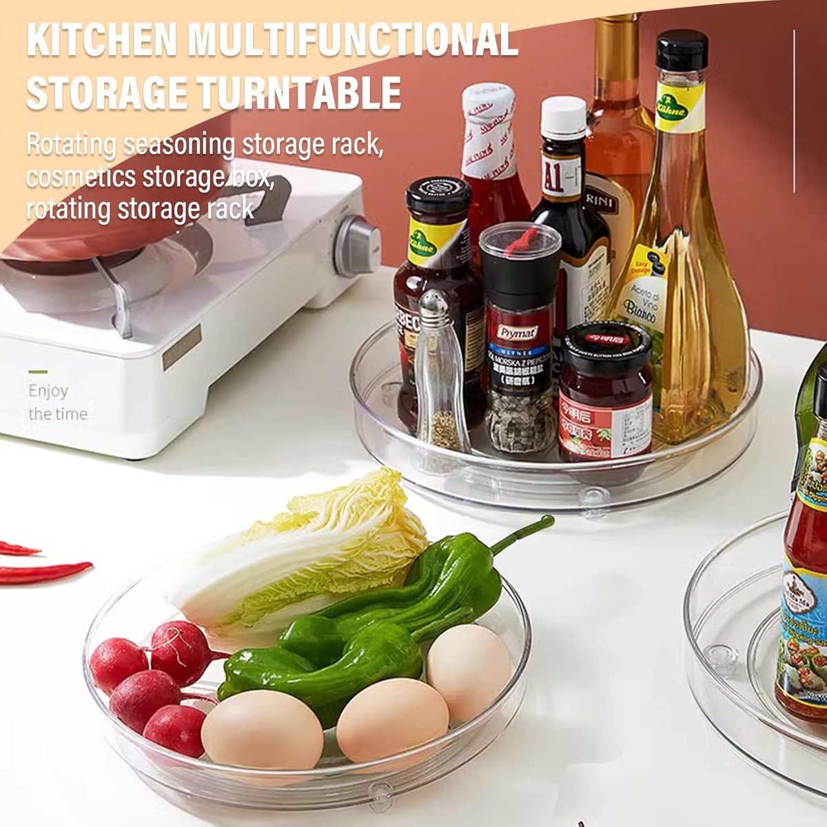 Candala - koelkastorganizer, 2 stuks, draaiplateau, organizer, kruidenrek, draaiplateau, klein, 360 draaibaar, voor keuken, koelkast, cosmetica, specerijen en voorraaddozen - 2 maten (ø: 23