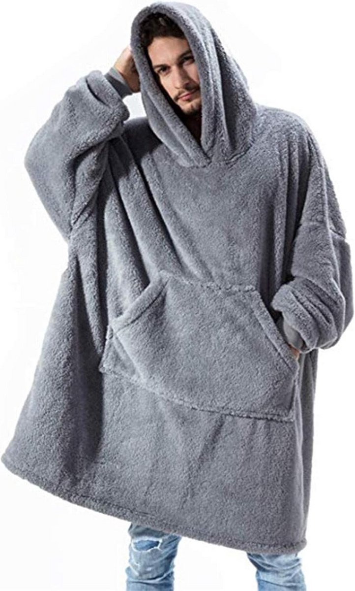 Oversized Hoodie Deken met Mouwen en Zak - Warme Draagbare Sherpa Lounge Deken voor Dames en Heren