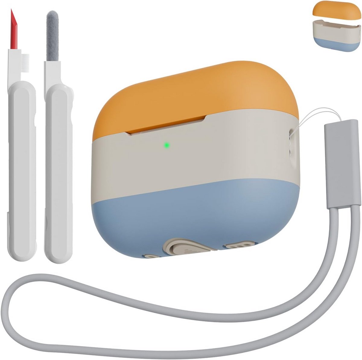 Beschermhoes voor AirPods Pro 2 & 1 met Lanyard en Complete Reinigingsset | Schokabsorberend Siliconen