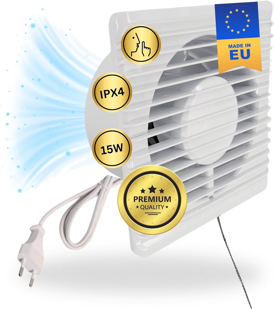 Afzuigventilator - Ventilatiesysteem - Planten Groei - IPX4 Spatwaterdicht - 100mm - Wit