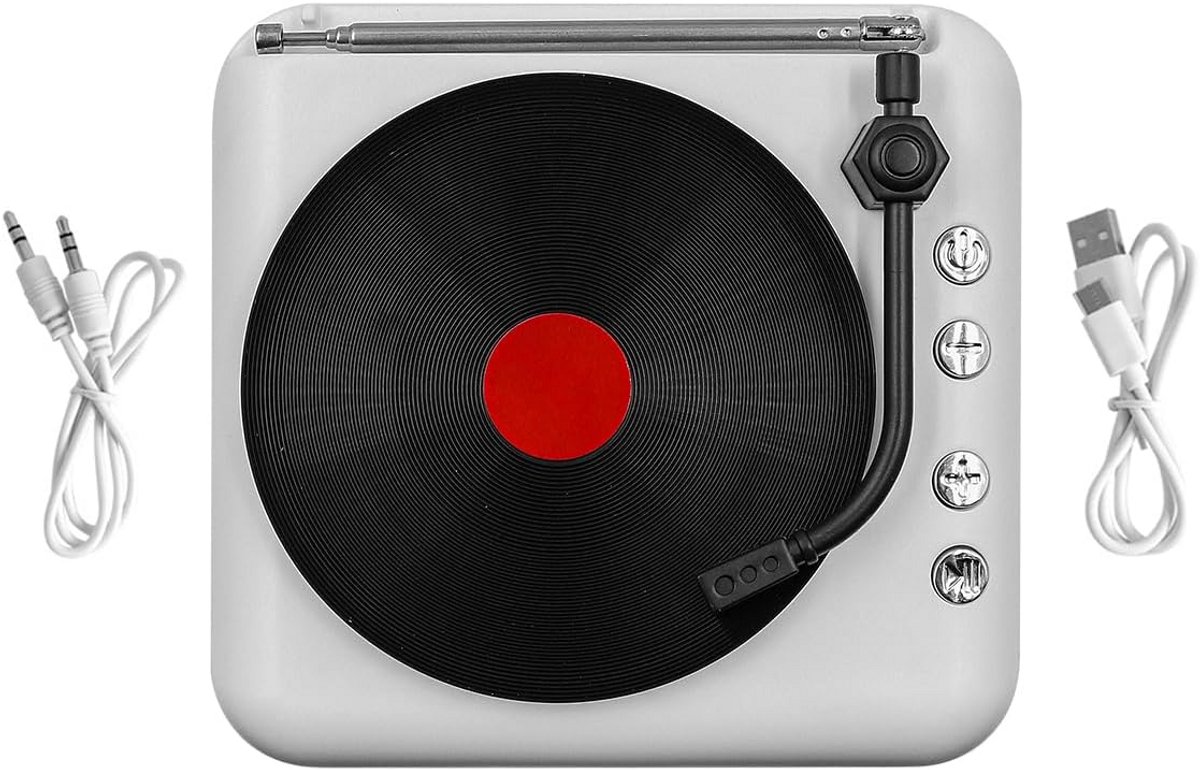 Draagbare Bluetooth Speaker in Vintage Platenspeler Design met Roterende Plaat