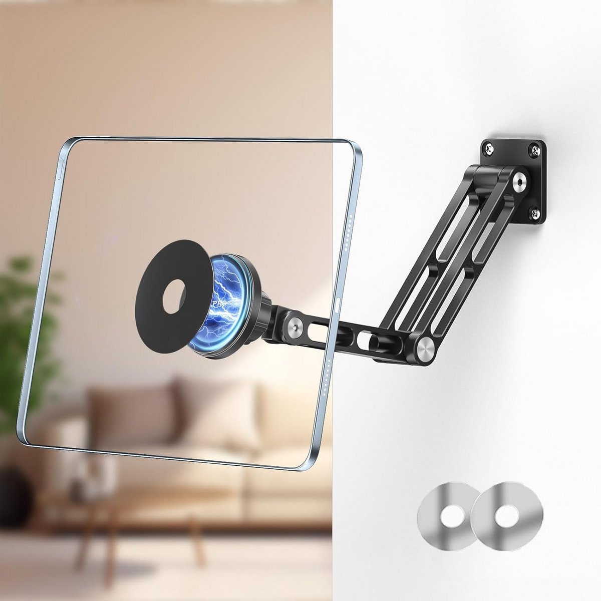 Magnetische Tablet Wandhouder Aluminium 360° Draaibaar en Opvouwbaar
