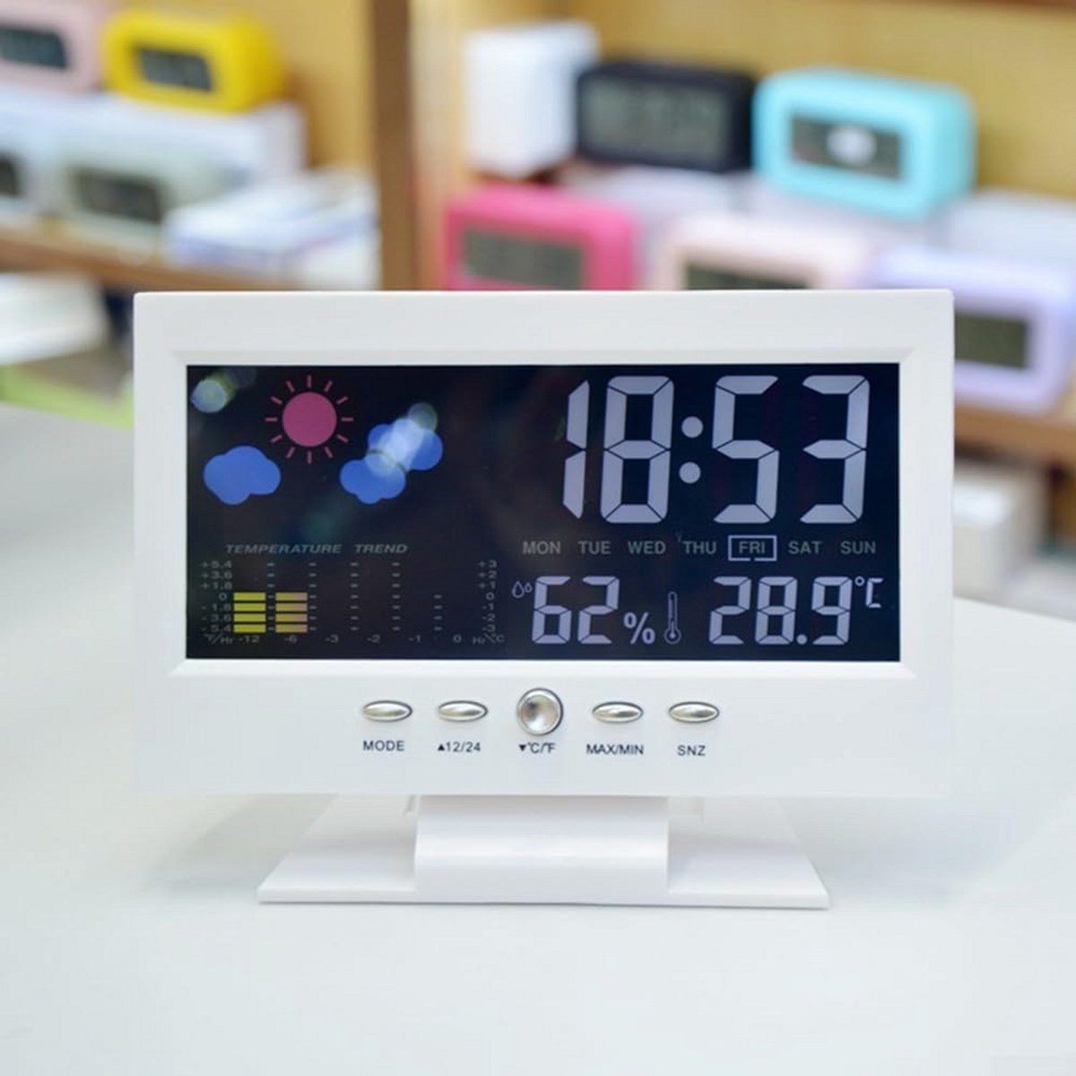 Digitale klok met temperatuur en vochtigheidsmeter - LCD weerstation met alarm en achtergrondverlichting