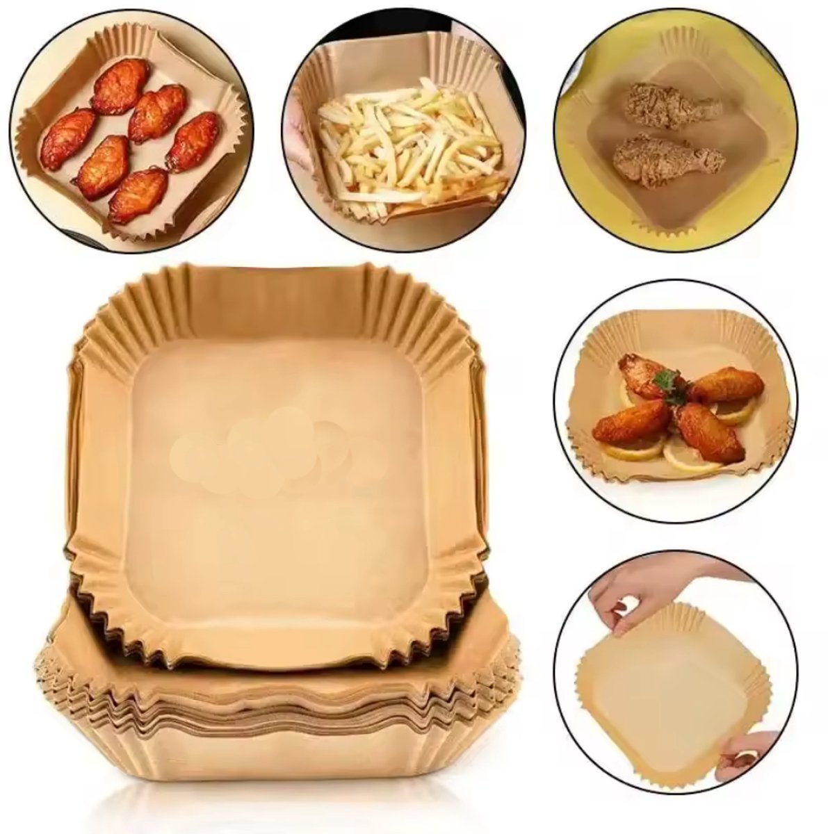 100 Airfryer Bakjes - Bakpapier voor airfryer - Papier - Vierkant - 20CM - 4,5CM hoog - CHPN