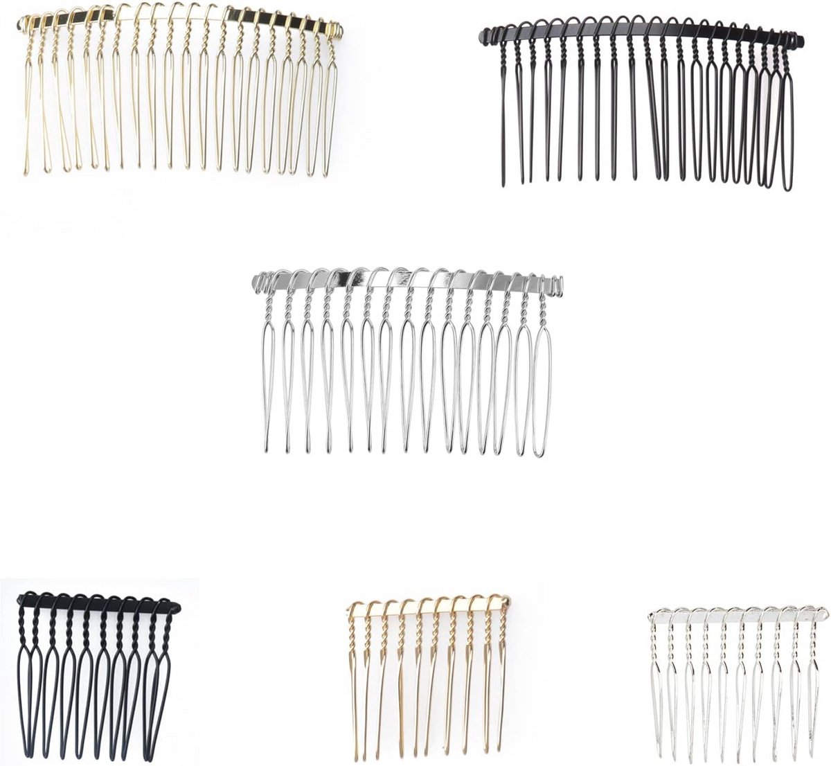 Set van 6 Metalen Haarkammen met 10 en 20 Tanden voor Haarstyling Accessoires