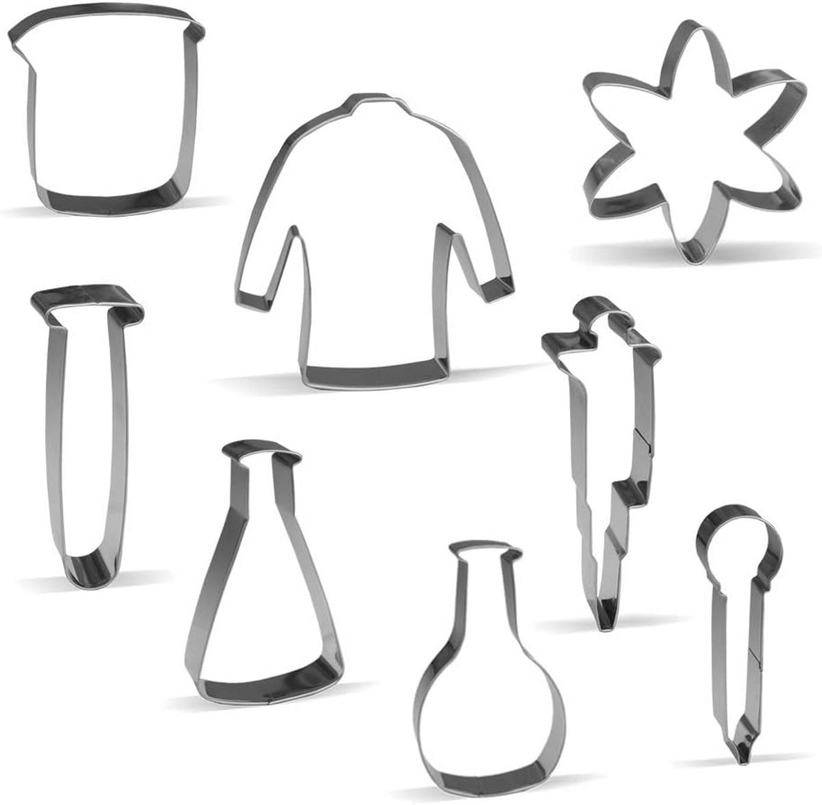 8-delige Set Koekjesvormpjes - RVS - Laboratorium & Chemie Thema