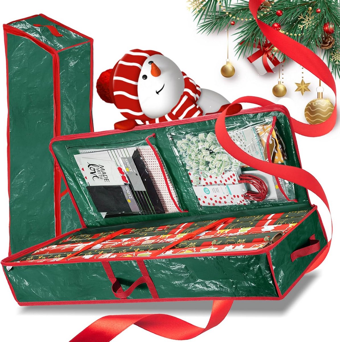 Grote Opbergtas voor Cadeaupapier en Kerstdecoratie - Waterdichte Organizer met Vakken